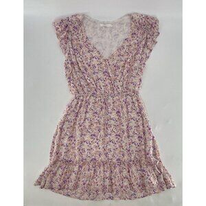 Lush Women’s Floral Faux Wrap Ruffle Flutter Sleeve Dress Sz L Fairycore Cottage